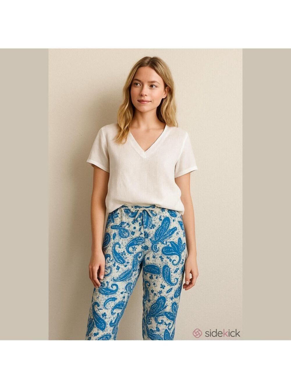 Vintage 100% Linen paisley floral boho pants resort vacay granny cottagecore